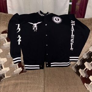 Hot Topic Black Bomber Jacket with White Graphic Accents